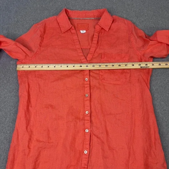 Sigrid Olsen Linen Top Orange Roll Sleeve Women's Size M Tunic Lagenlook Coastal - Picture 5 of 5